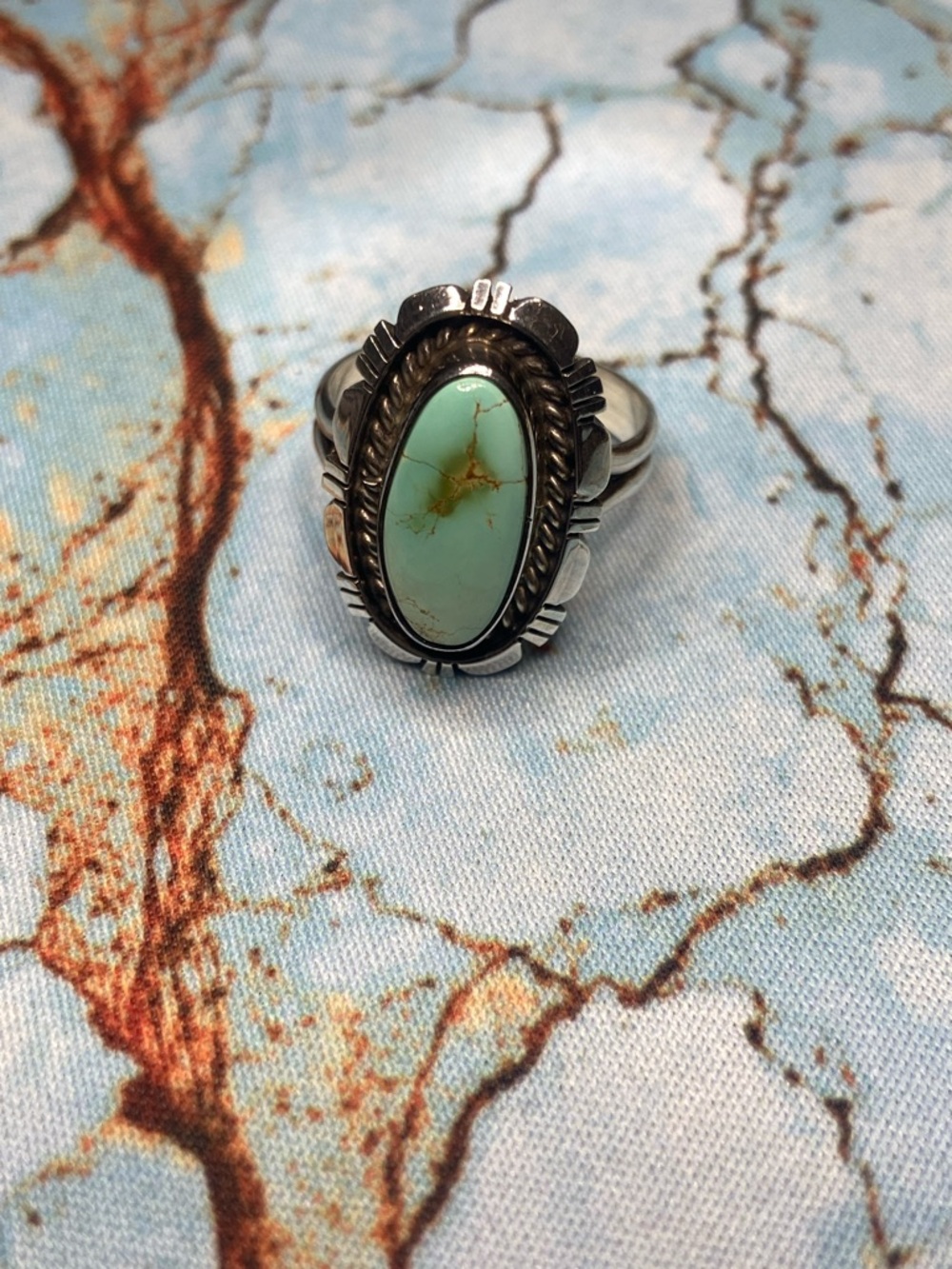 Sterling Silver Turquoise Oval Statement Ring - Light Blue Green, Navajo/signed - Picture 5 of 15